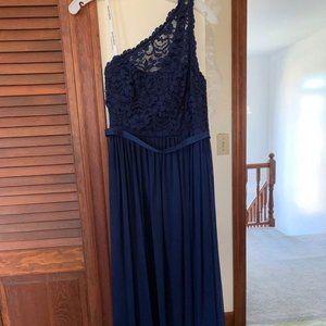 David's Bridal One Shoulder Navy Bridesmaid Dress Size 6